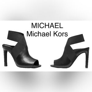 MICHAEL,Michael Kors Ames Open Toe Booties in Black Leather Size 7. MSRP $150